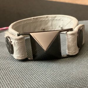 BCBGGeneration  Grey Ostrich Leather Banded Bracelet w/ Gunmetal Spike
